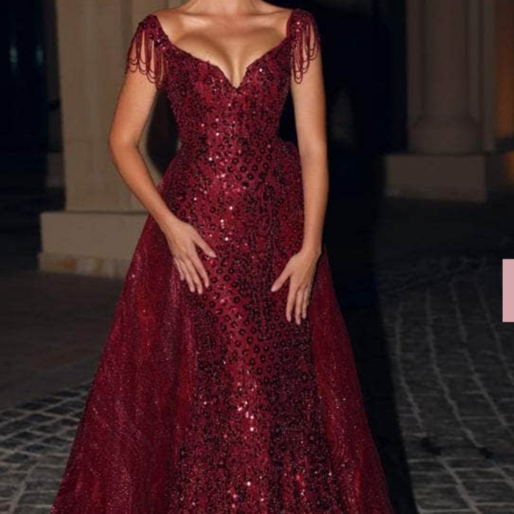 Portia and Scarlett PS22260 - V-Neck Overskirt Prom Gown